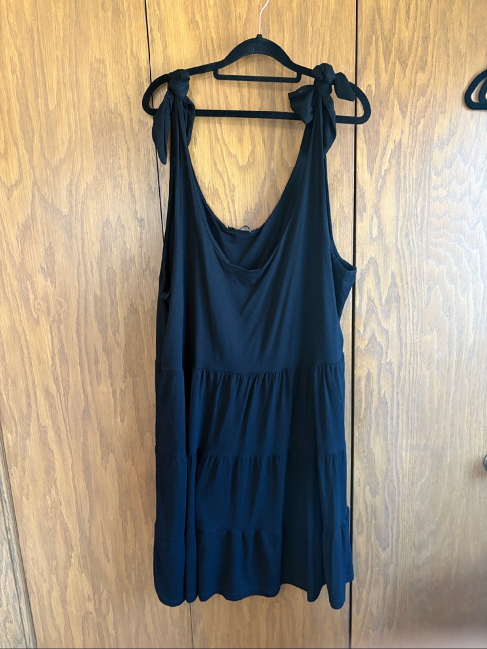 Yours Clothing Black Tie-Shoulder Tiered Mini Dress